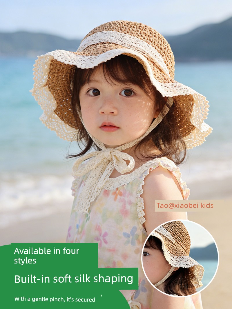 Girls' Straw Hats, Kidsren's Hats, Summer Hand-Knitted Baby Sun Protection Hats, Sun Hats, Lace-Edged Beach Hats, Family Matching Hats — 2
