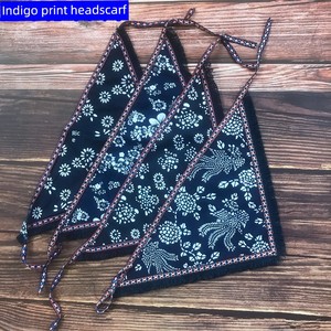 Children's Blue Floral Cloth Triangle Headscarf, Ethnic Style Farmhouse Headwear, Kindergarten Dance Performance Tea-Pic
