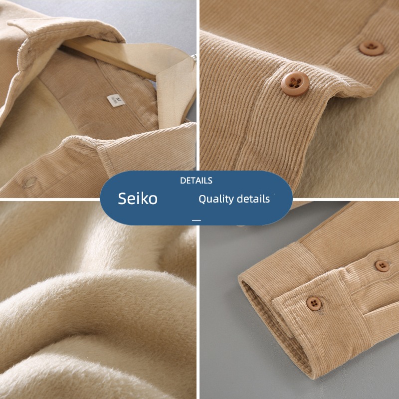 Autumn and winter corduroy leisure time Inner lap Long sleeve shirt
