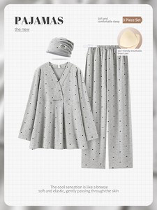Cotton Maternity Pajamas with Hat for Spring and Autumn, Suitable for Pre- and Postpartum Nursing, Summer Thin Style, Pl