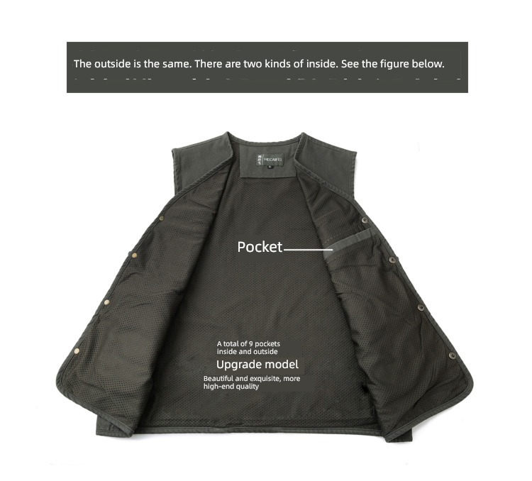 Cotton outdoors Middle aged and elderly man spring and autumn Multiple pockets Photography Vest easy vest washing pure cotton go fishing Vest