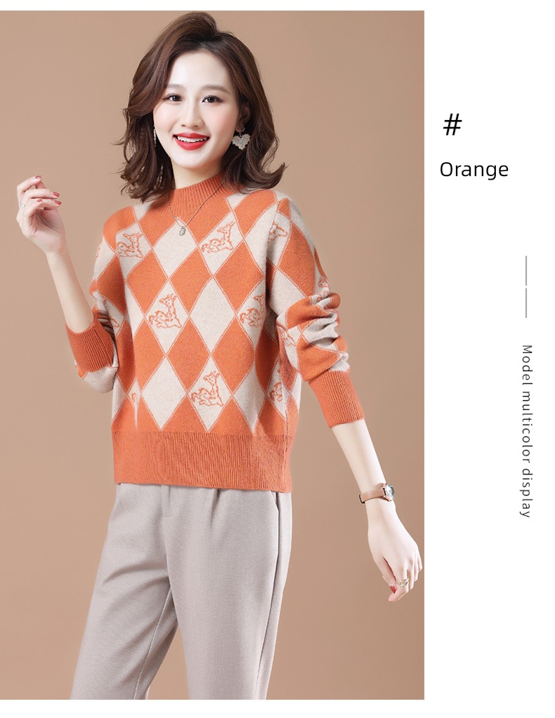 knitting Half high collar Chessboard sweater Foreign style Undershirt