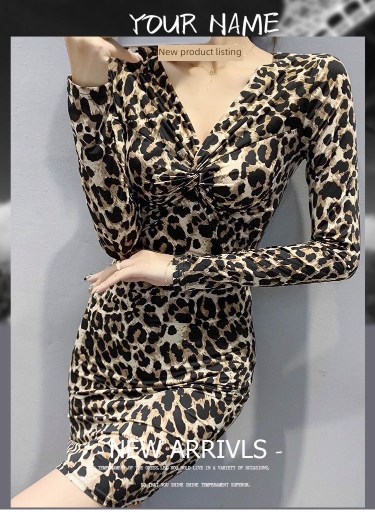 Leopard Print Autumn and winter new pattern sexy Show thin Dress