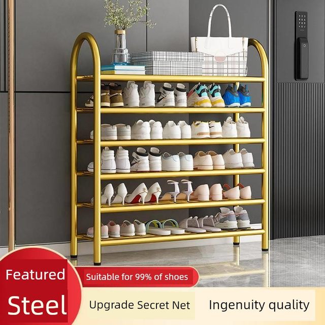 Shoe rack household door simple indoor iron shoe storage internet celebrity multi-layer metal entry shoe rack small narrow shoe cabinet