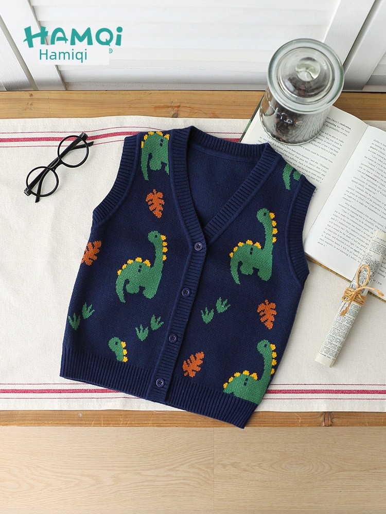 Boys' Vest Sweater Autumn Children's Clothing Small Children's Cardigan Vest Pure Cotton Cartoon Knitwear Baby New Sweater
