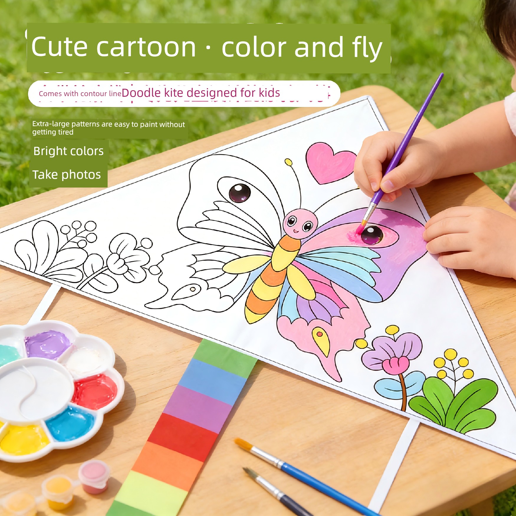 Kite Children's Handmade Blank Hand-Painted Coloring DIY Easy-To-Fly Paper Kite New Model Kite DIY Material Kit