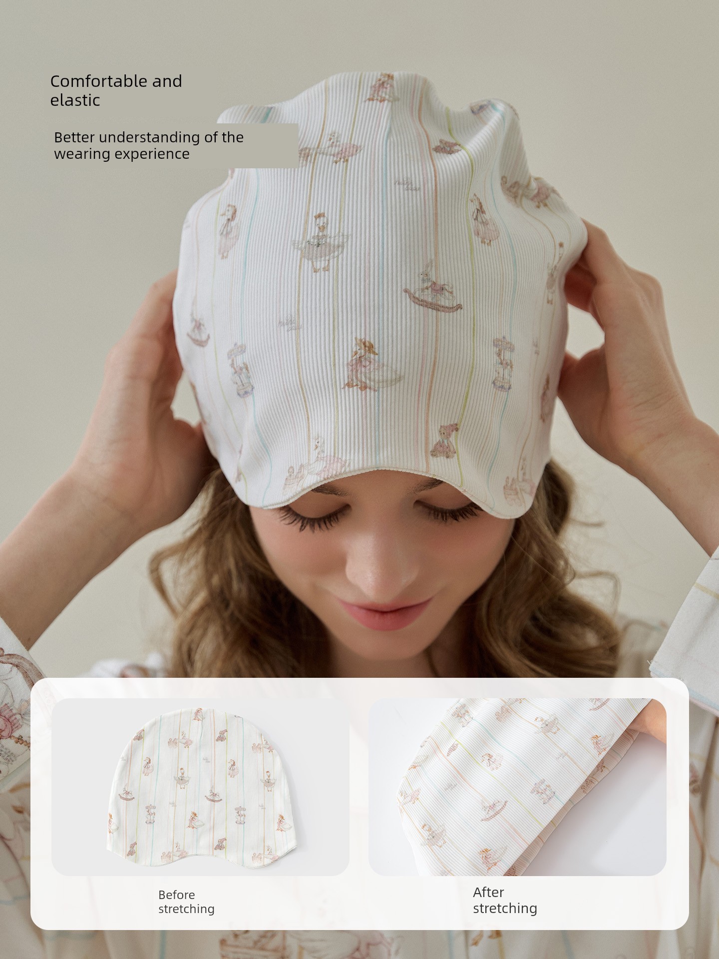 Happy Bear Maternity Hat Autumn/Winter Style for Pregnant and Postpartum Women, Large Head Circumference, Windproof Head Protection, Pure Cotton Sleep — 2