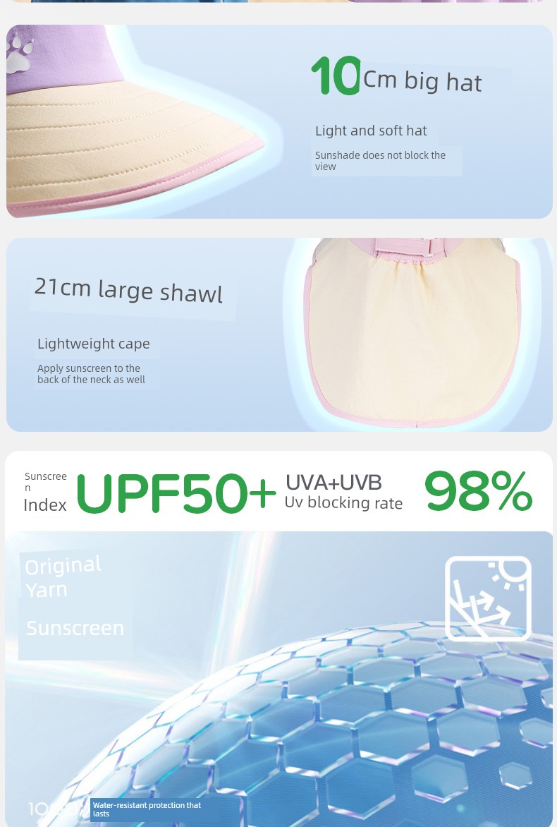 Kalmei Children's Sun Protection Hat for Boys and Girls, Large Brim Sun Hat with Shawl, Summer Open-Top Hat, Uv Protection — 6