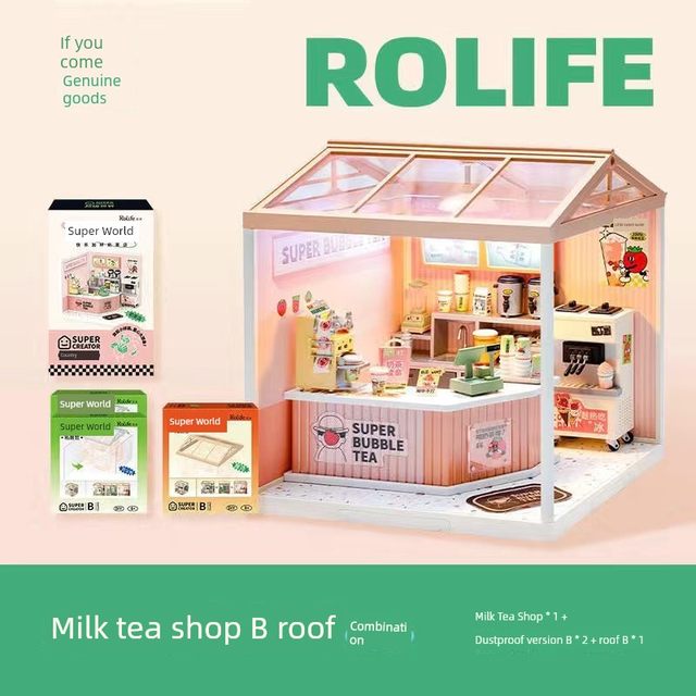 Ruole Super World Hut Store Milk Tea Shop Kitchen Living Room Girls Birthday Gift Diy Hut Assembly