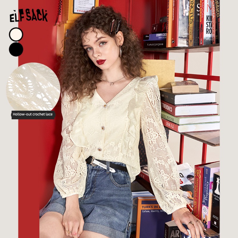 Goblin's pocket Hollow out Lace V-collar Self-cultivation crochet