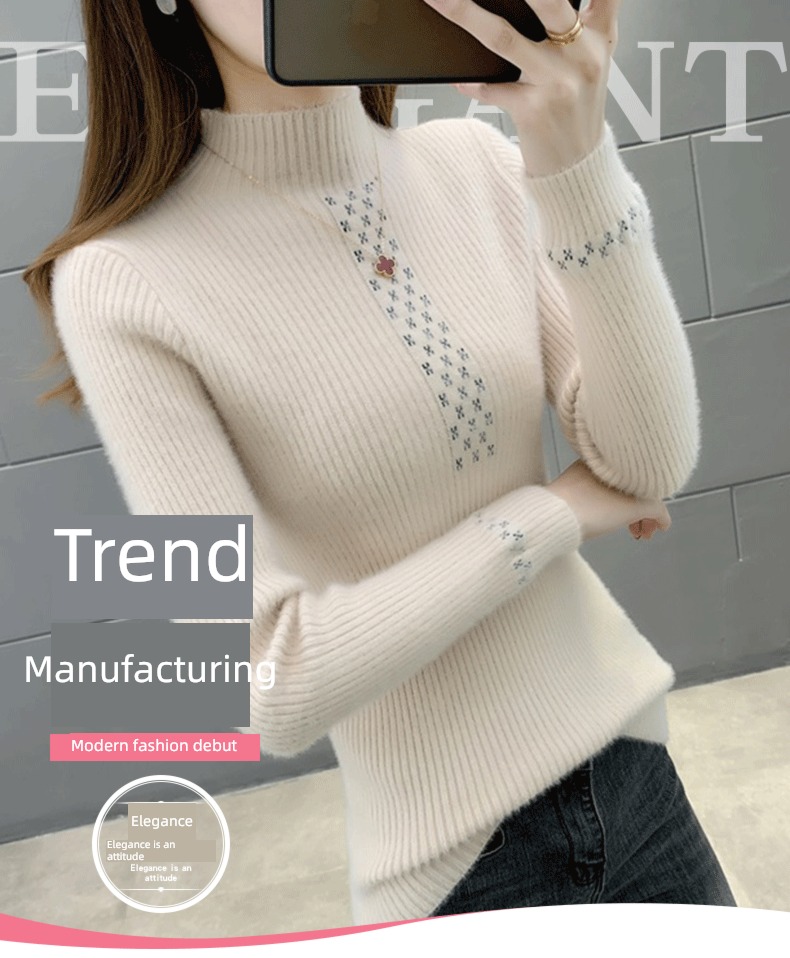 Autumn clothes ma'am Half high collar Inner lap knitting Foreign style sweater