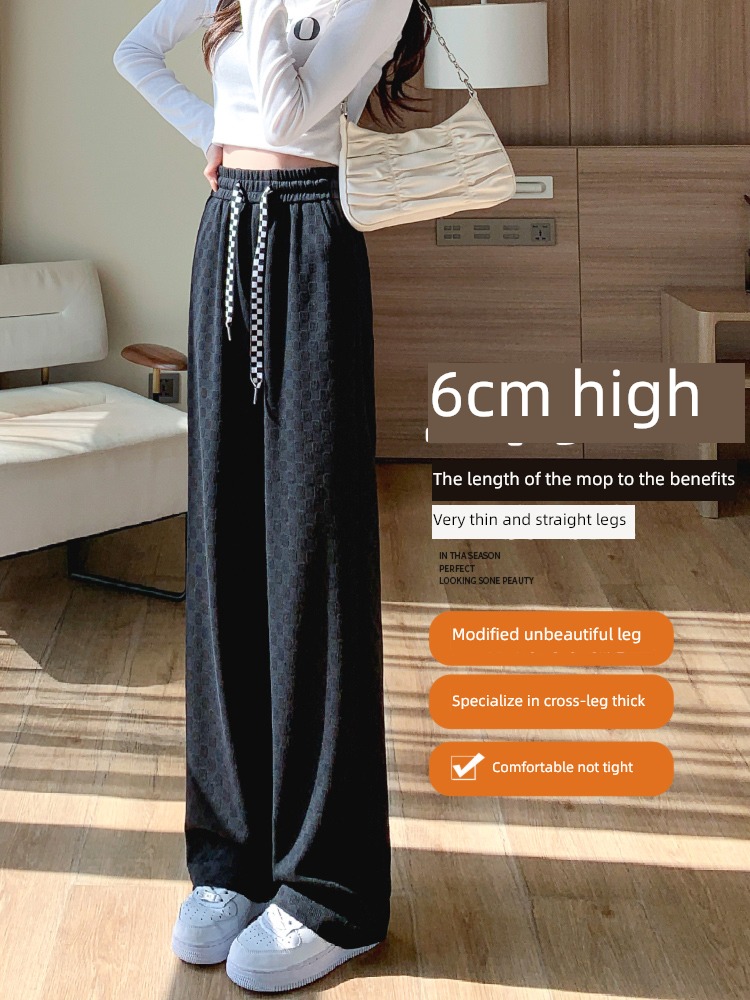 Spring, autumn and winter High waist thickening leisure time Chessboard Wide leg pants