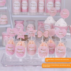 Pink Dessert Table Decorations for Girls' Birthday Cake Toppers, Bowknot, Heart-Shaped, First Birthday Pudding Stickers