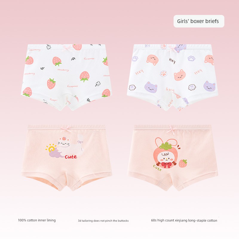 Girls' Underwear for Older Children, Pure Cotton, Class A, Four-Corner Style, for Little Girls, Baby, All-Cotton Children's Boxer Shorts That Don'T Pinch — 4