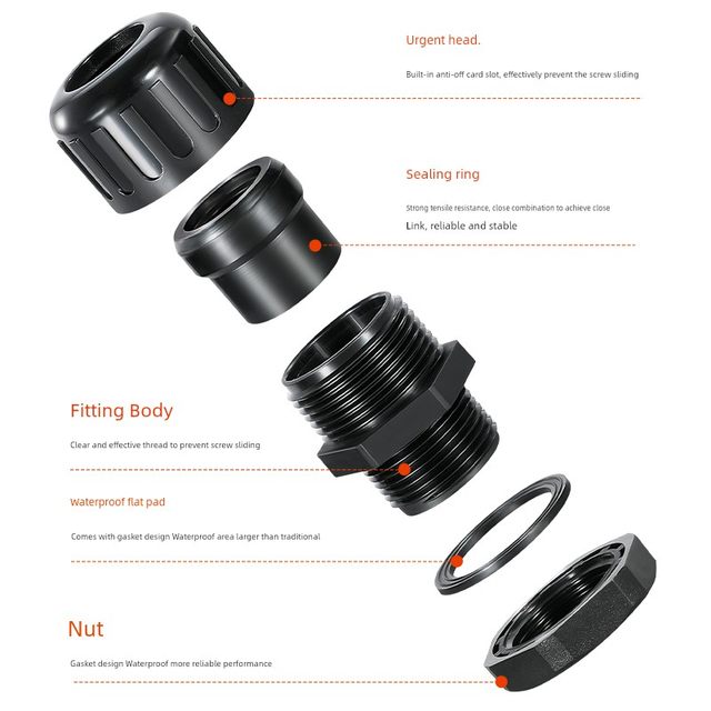 Flame retardant corrugated pipe waterproof joint plastic thread fixing PA66 nylon hose connection PE wave tube lock mother accessories