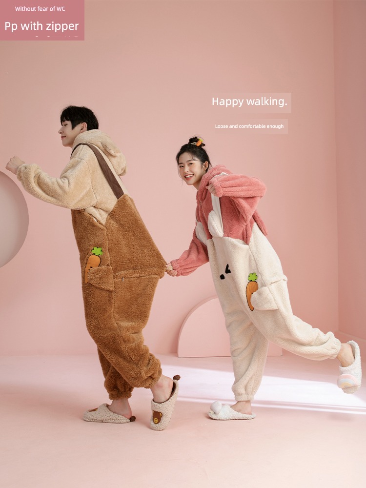 thickening Coral velvet spouse Double Conjoined lovers pajamas