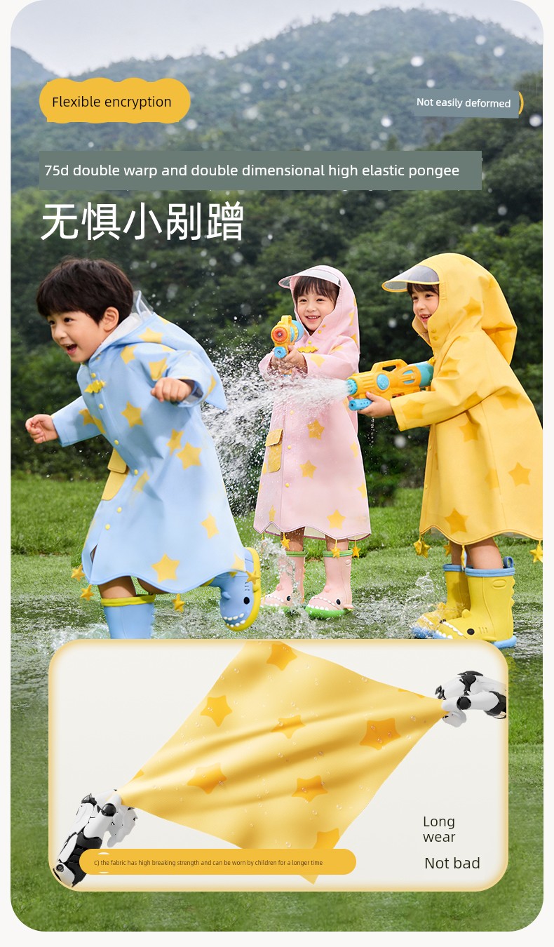 Star Little Shark Children's Raincoat and Rain Shoe Set for Boys and Girls, Waterproof Cartoon Rain Boots, Non-Slip Water Shoes — 12