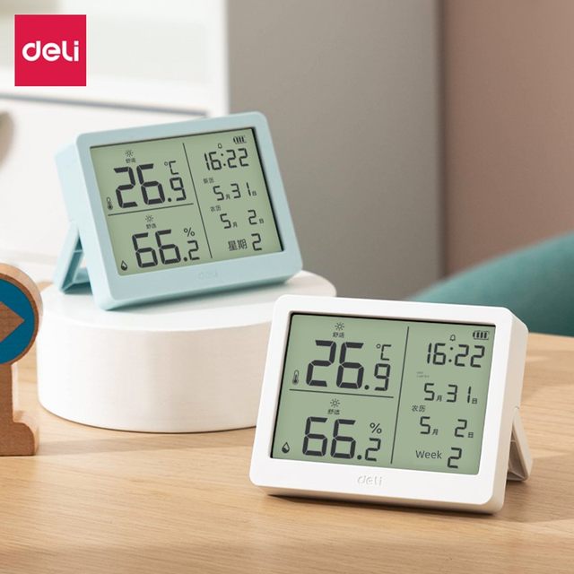 Deli Electronic Temperature and Hygrometer Wall-mounted Indoor Thermometer Home Digital Display High Accuracy Precision Baby Room Humidity Meter