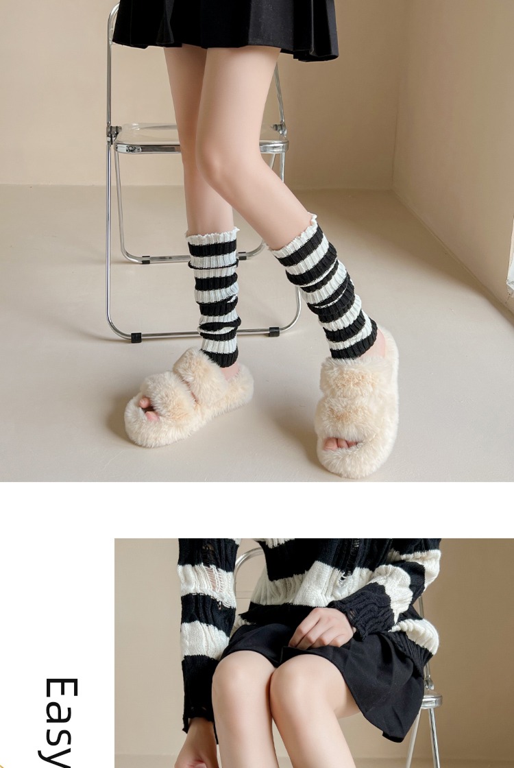 jk knitting Women's money black and white stripe lace keep warm socks