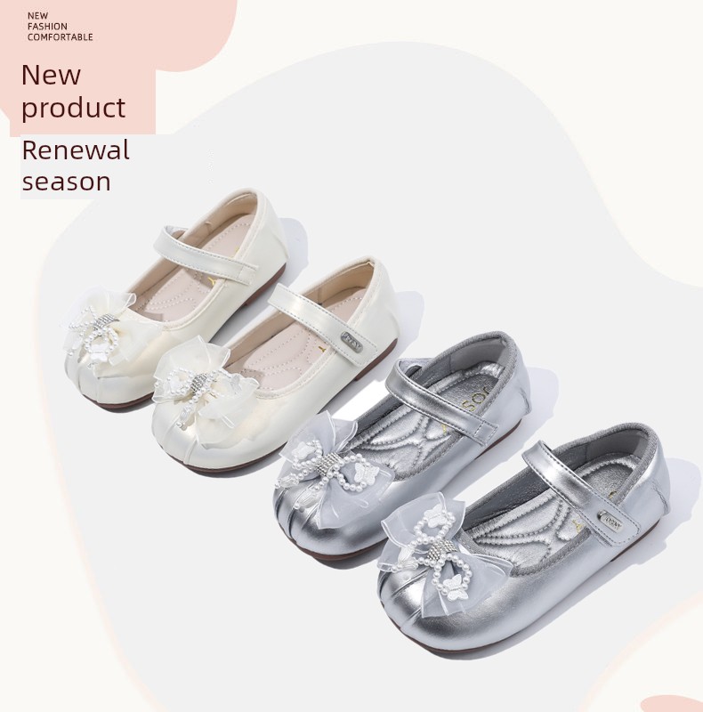 Zhuoshini Girls' Princess Shoes, Kidsren's Shoes, New Spring & Fall Leather Shoes, Little Girls' Silver Flats, Soft Soles with Skirts — 8