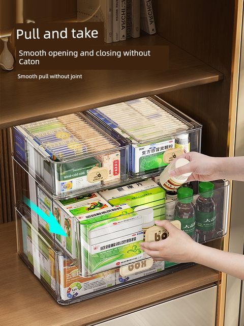 抽屉式药品收纳盒家用玄关桌面大容量透明药箱药品分类收纳置物架