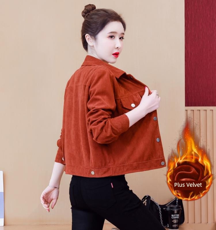 loose coat female corduroy have cash less than that is registered in the accounts leisure time Lapel loose coat