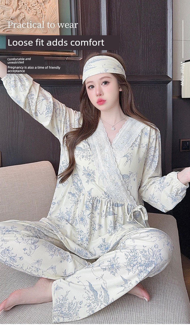 Modal Maternity Pajamas for Women, Suitable for Summer, Autumn, and Winter, September, Postpartum, Breastfeeding Period, Pure Cotton Maternity Loungewear — 7
