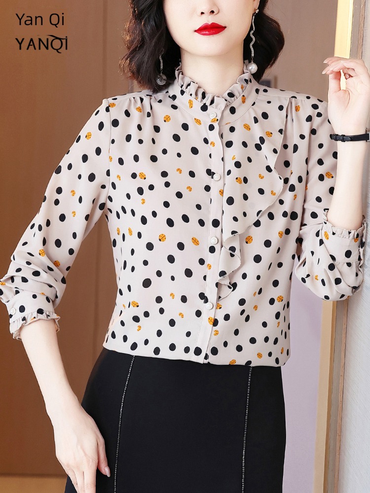 Age reduction 2022 autumn Long sleeve temperament Wave point shirt