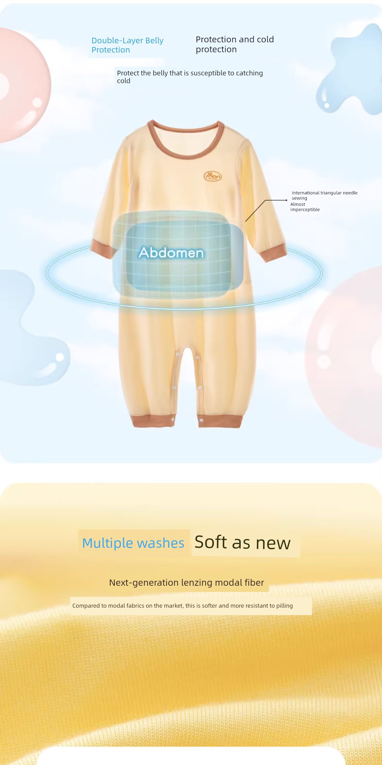 Spring, Summer, Autumn Double Layer Bellyband Boys and Girls One-Piece Pajamas — 5