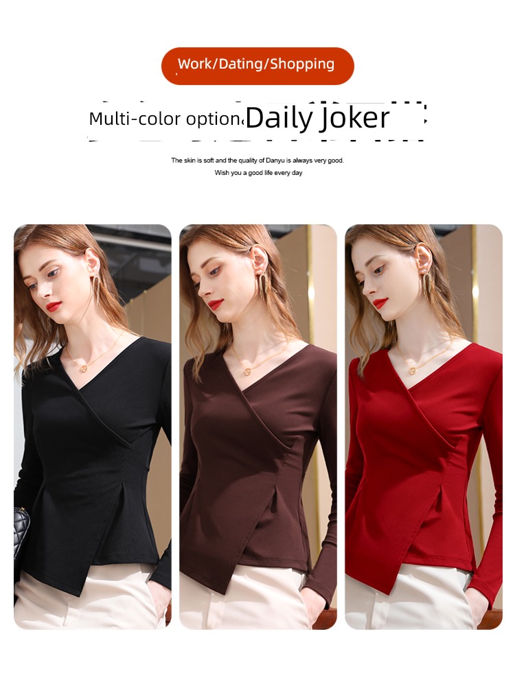 Dan language Irregular Long sleeve Sense of design T-shirt Undershirt