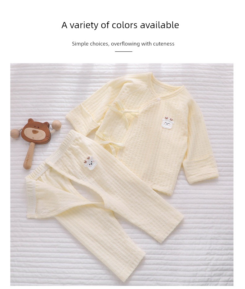 All-Cotton Pure Cotton Newborn Baby Two-Piece Set, Summer Thin Style, Autumn Clothing, Pure Cotton Monk-Style Clothes, Open-Crotch for Newborns — 12