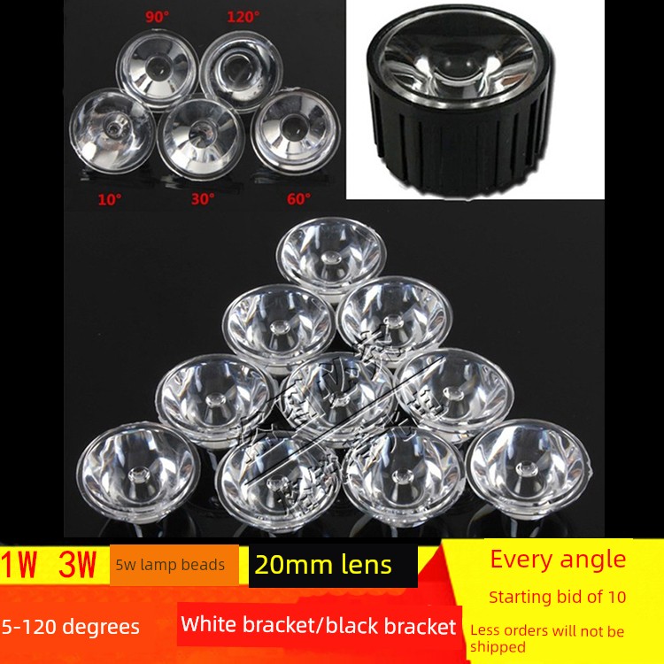 1W3W5W High-Power Lamp Bead Accessories 30/60/90/120 Degree Led Optical Lens with 20mm Black and White Bracket