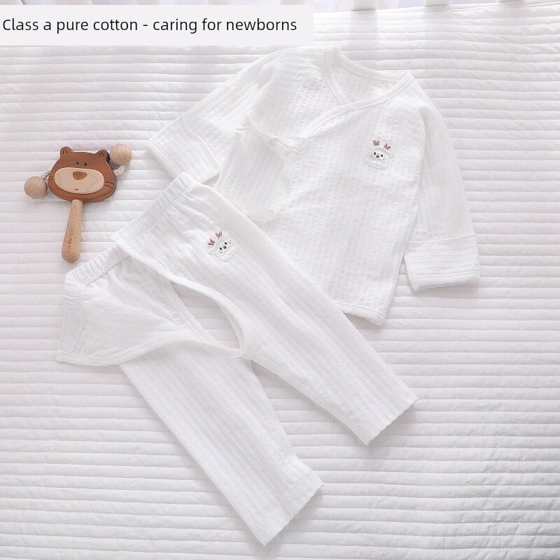 All-Cotton Pure Cotton Newborn Baby Two-Piece Set, Summer Thin Style, Autumn Clothing, Pure Cotton Monk-Style Clothes, Open-Crotch for Newborns — 2