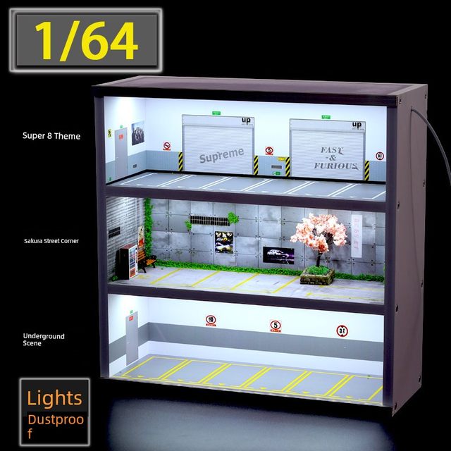 1 64 parking lot model display cabinet car model storage cabinet parking scene small proportion alloy toy car storage box