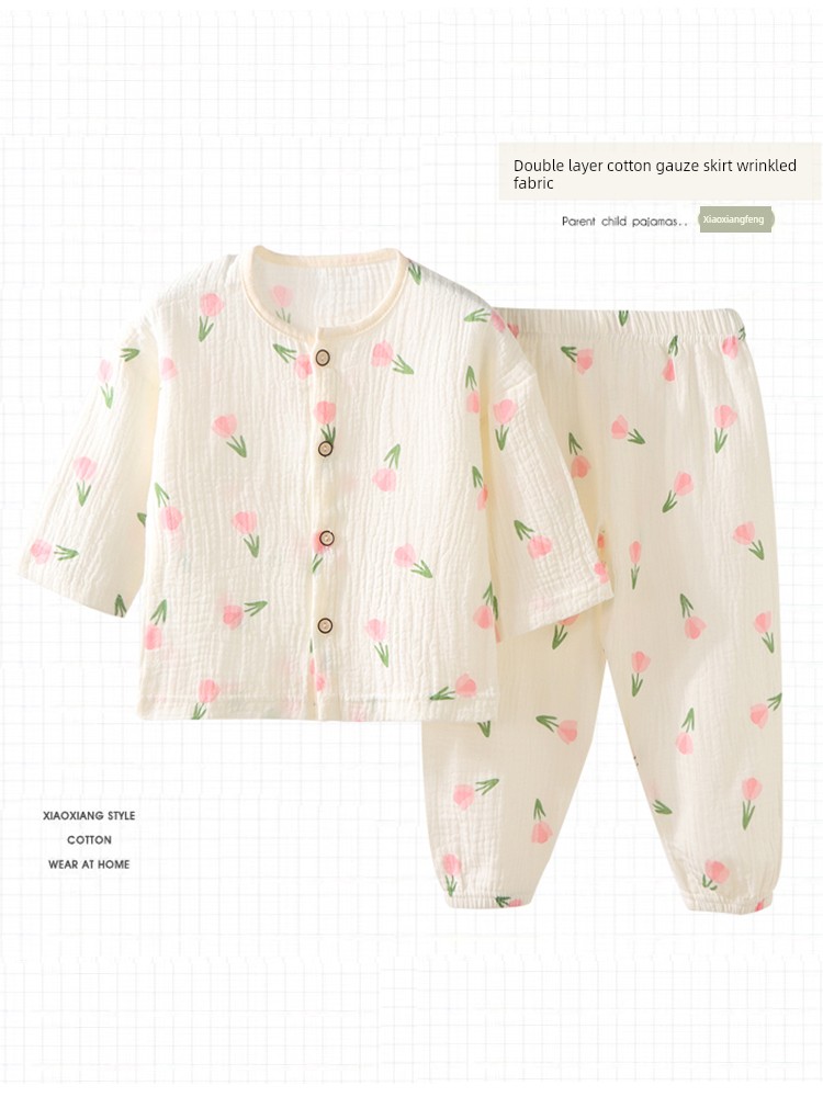 Children's Home Wear 2025 Spring and Autumn New Style Class a Pure Cotton Set for Boys and Girls, Long-Sleeve Long-Pants Pajamas, Air-Conditioning Clothing
