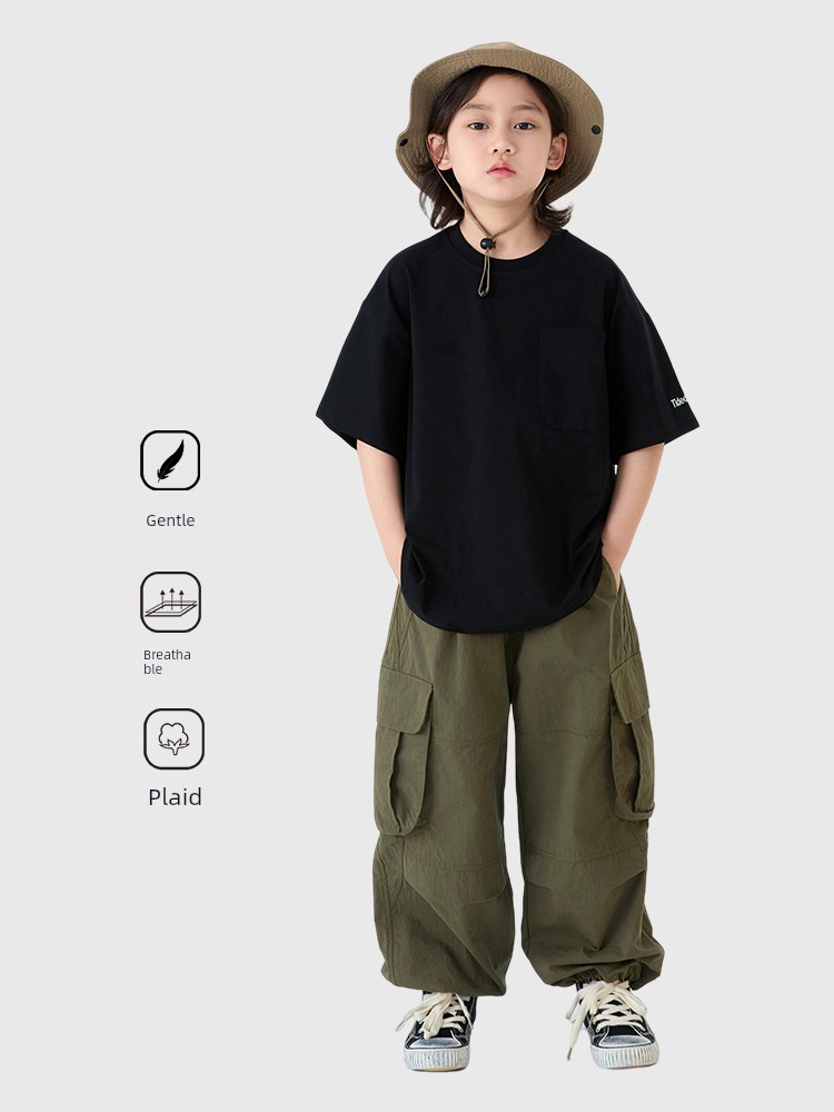 Dingdingjia Children's Clothing Boys' Short-Sleeved T-Shirt 2026 New Style Children's Casual Solid Color Loose Breathable Top for Boys Handsome 6 — 1