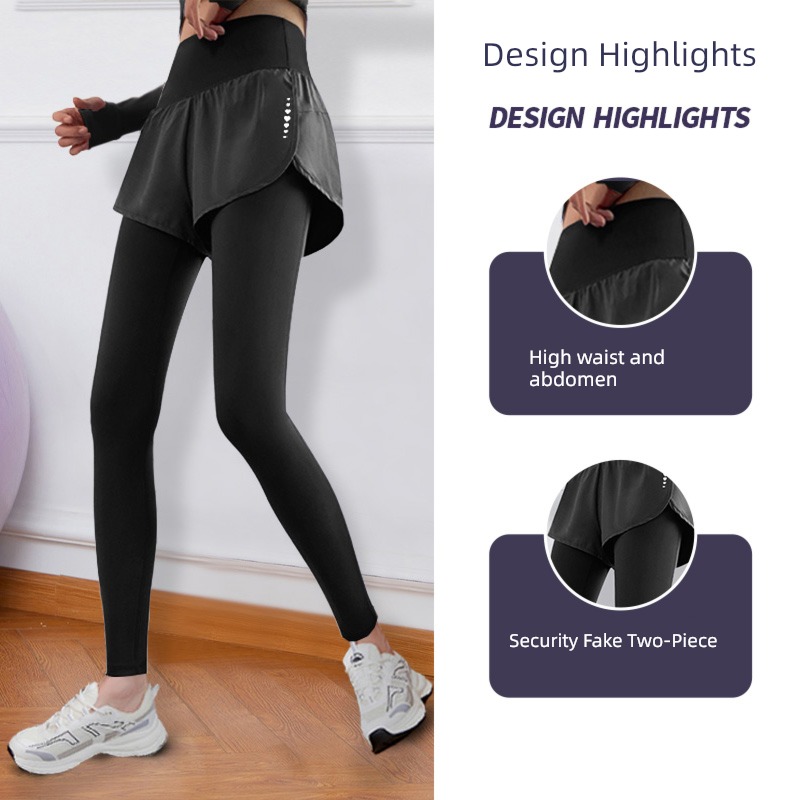 High waist Summer and Autumn The abdomen Fake two suit Yoga Pants