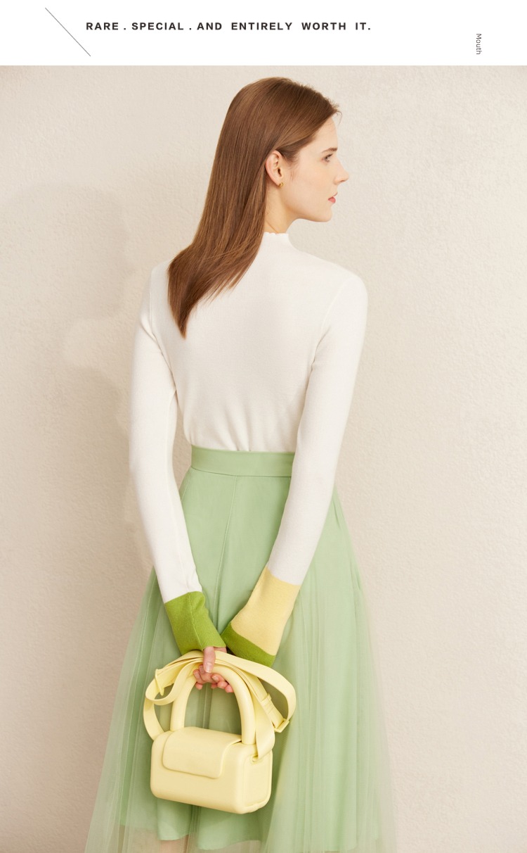 Amii2022 Half high collar Color contrast Cuff Sweater