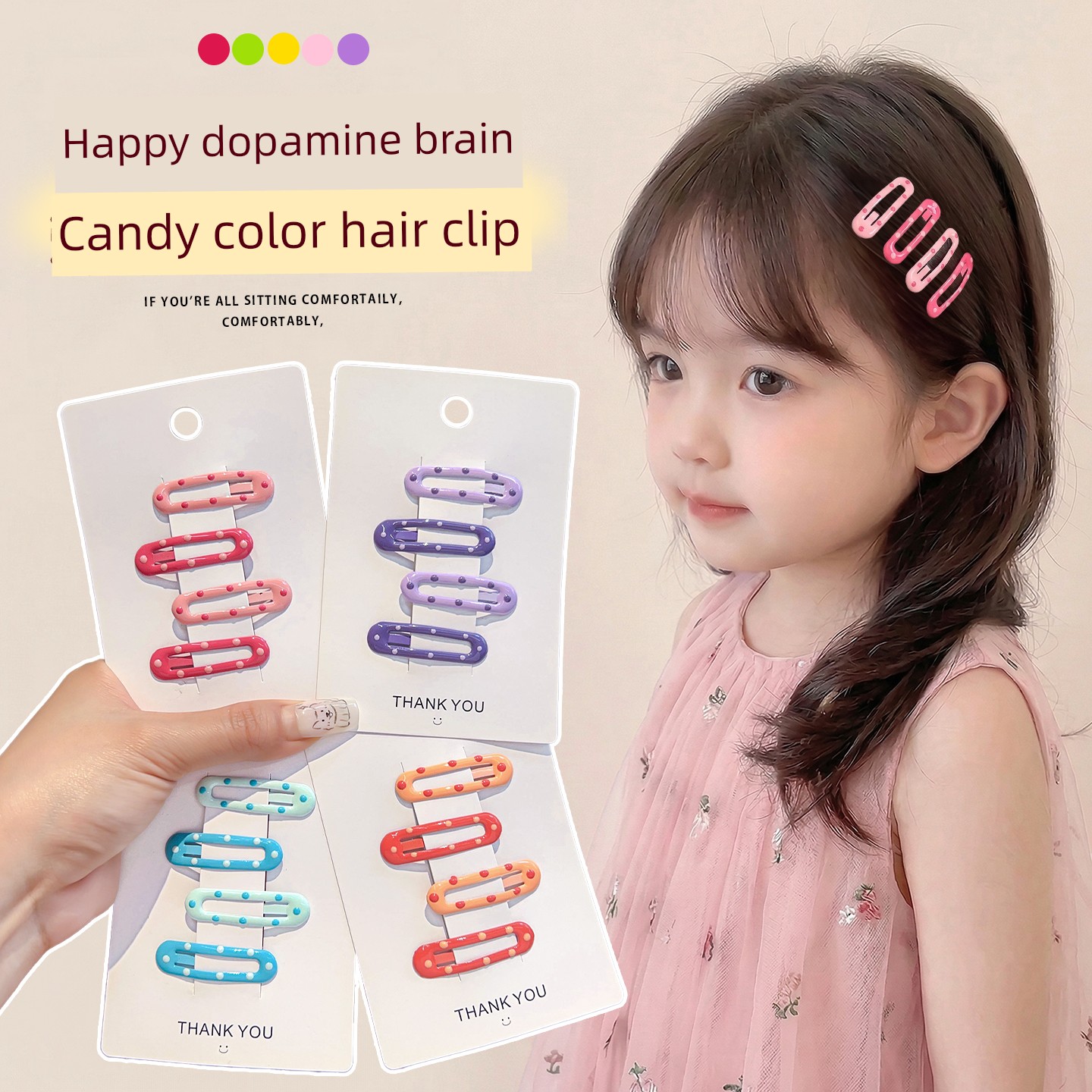 Children's Hair Clips with Colorful Polka Dots, Bb Clips That Don'T Damage Hair, Girls' Hairpins, Baby Hair Clips, Little Girl Hair Accessories — 6