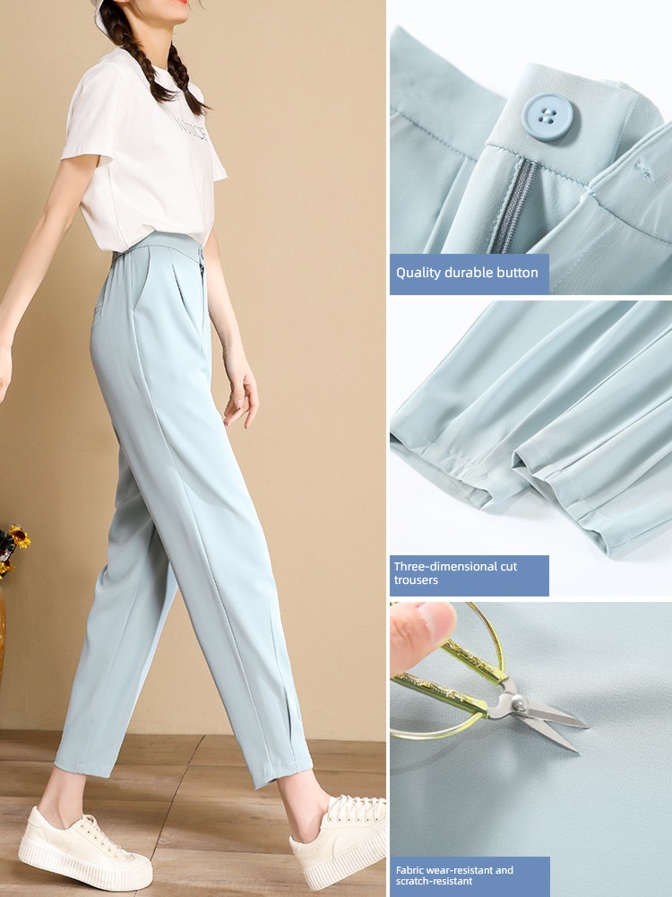Show thin Thin money Straight cylinder High waist leisure time blue trousers