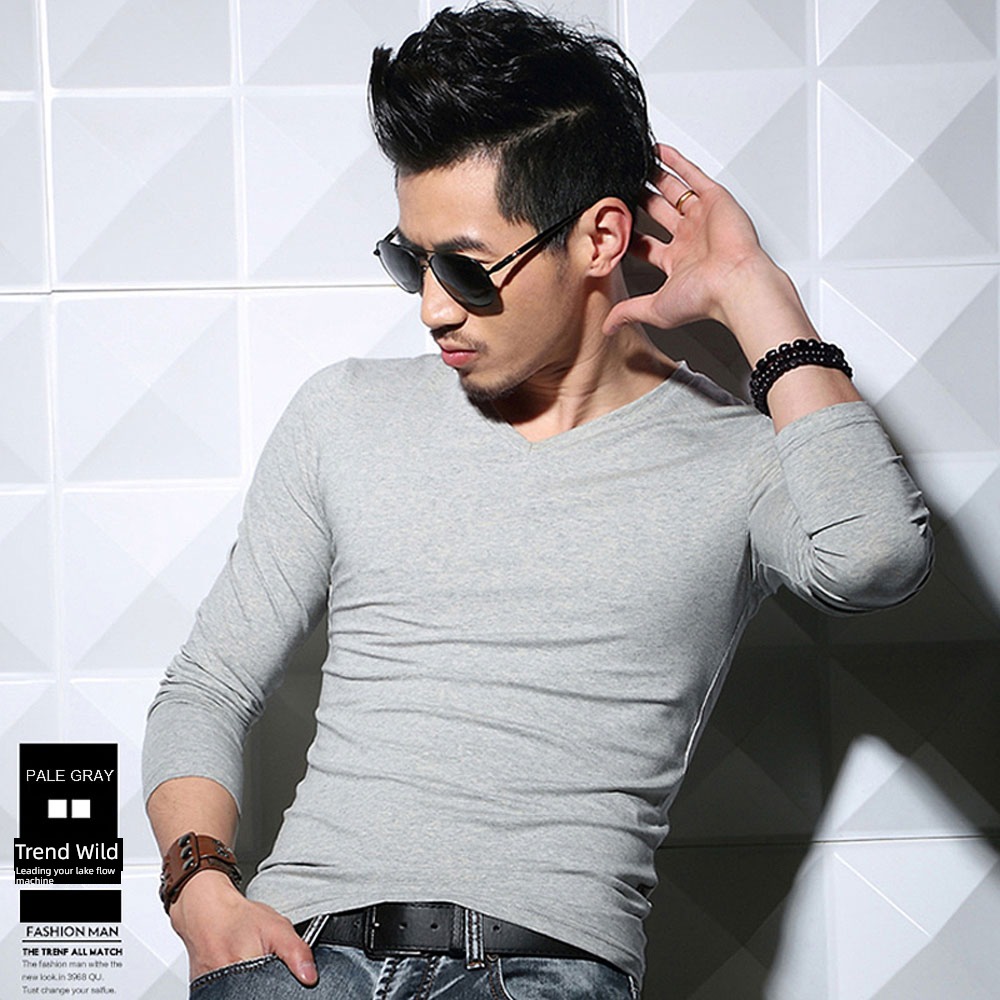 modal  man V-collar Tight fitting Undershirt Long sleeve T-shirt