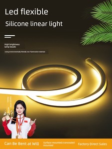 Led Flexible Silicone Light Strip Embedded 24V Outdoor Waterproof Conduit Linear Light Concealed Bendable Soft Light Str