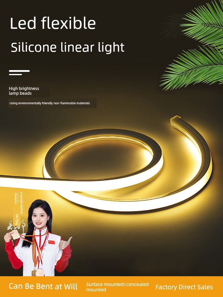 Led Flexible Silicone Light Strip Embedded 24V Outdoor Waterproof Conduit Linear Light Concealed Bendable Soft Light Strip
