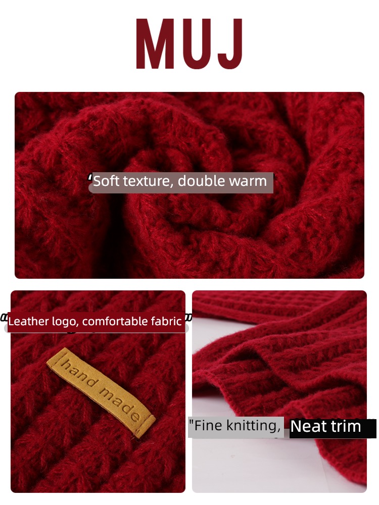 female Autumn and winter Versatile Advanced sense claret scarf
