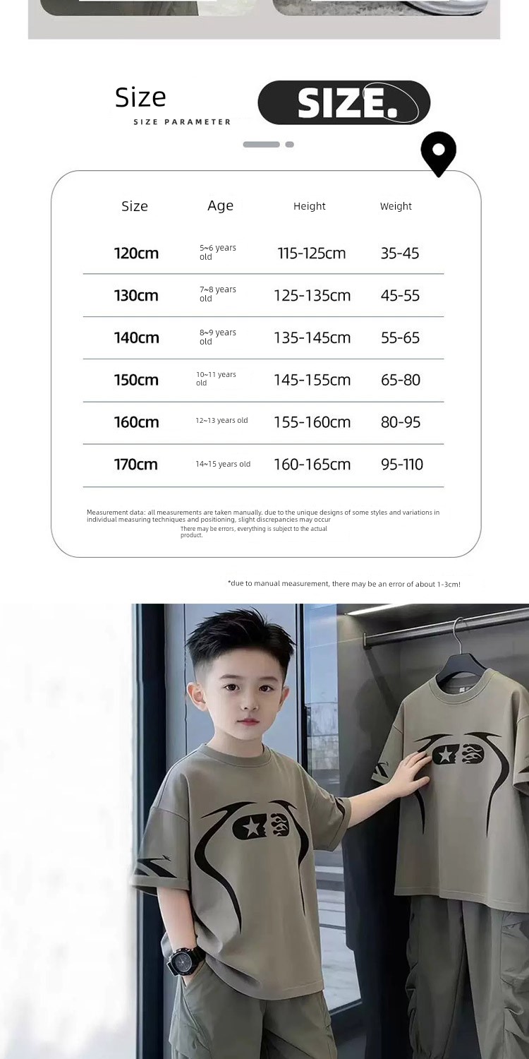Boys' Short-Sleeve T-Shirt Set 2026 New Trendy Street Style Cool Children's Summer Outfit Boys' Clothing Big Kids Summer Two-Piece Set — 4