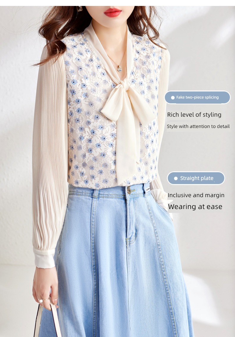 Ou Ni Xue Korean version Frenulum Long sleeve bow printing