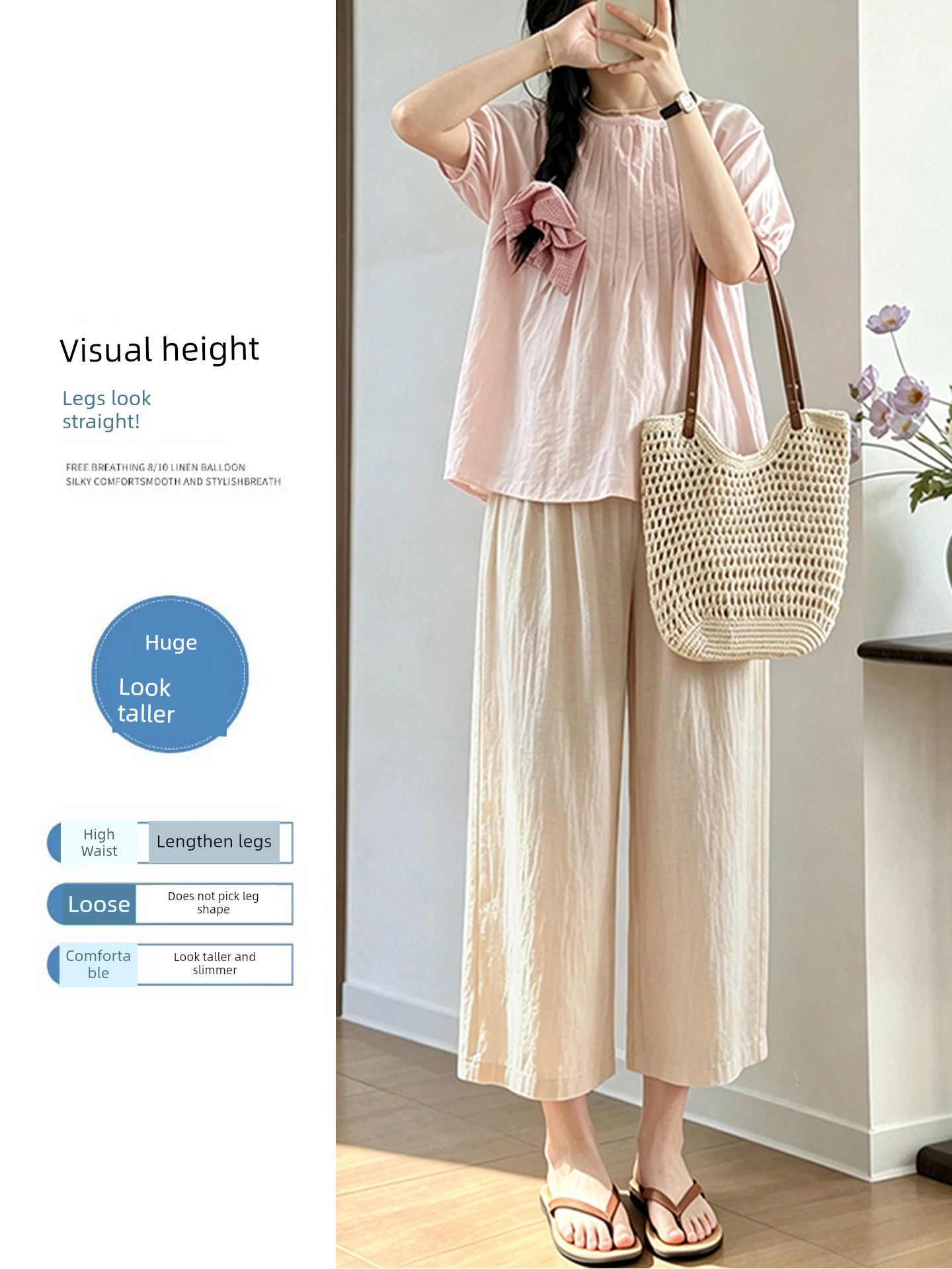 Maternity Cotton and Linen Pants for Summer, Thin Style, 2026 New Model, Small Size, Belly Support, Linen Wide-Leg Pants for Summer Wear — 4