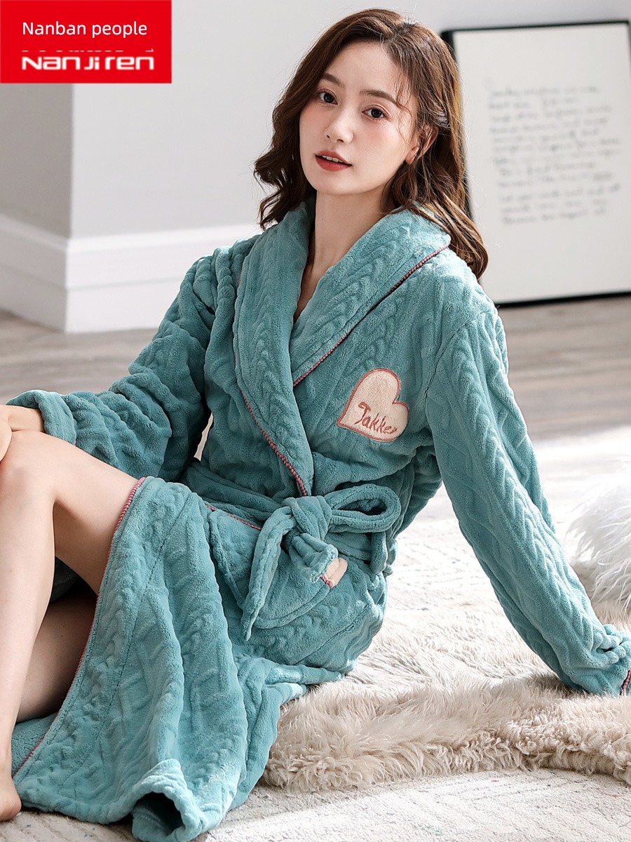 NGGGN ma'am Autumn and winter thickening Flannel robe