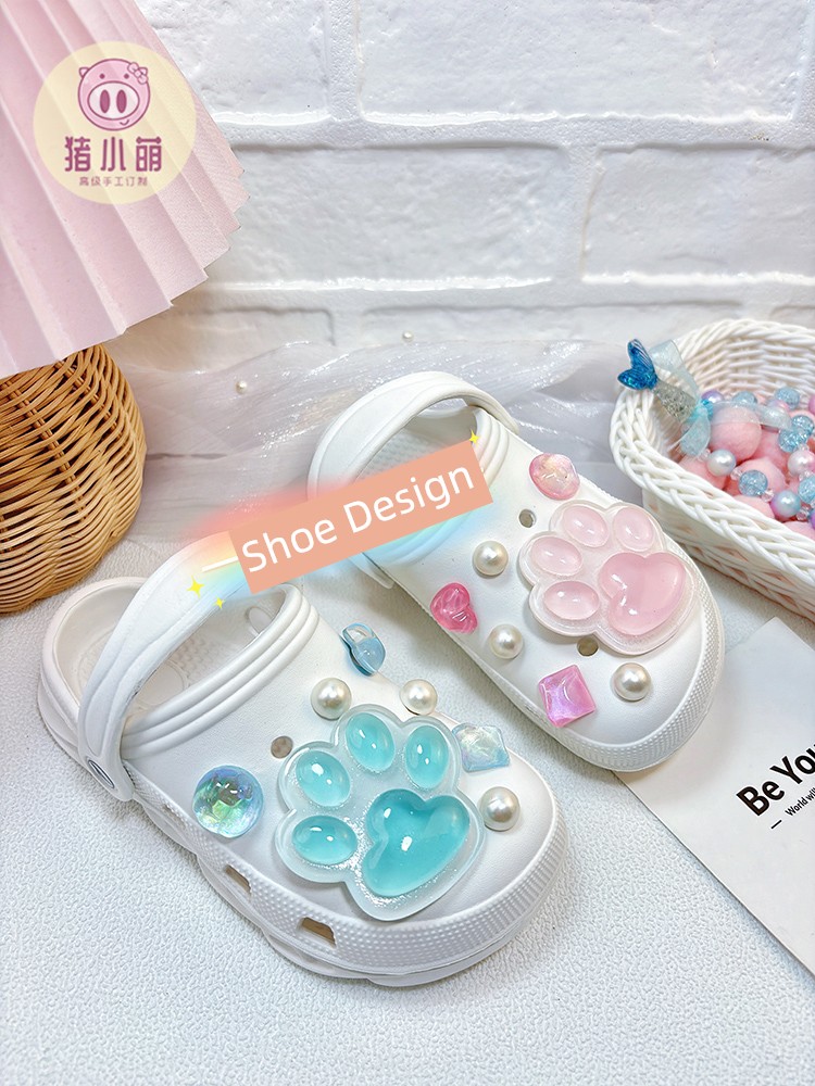 Cat's Paw Hole Shoes Girl White One-Piece Slippers Kids Swimming Outdoor Non-Slip Soft Bottom Western Style Wet Summer — 3