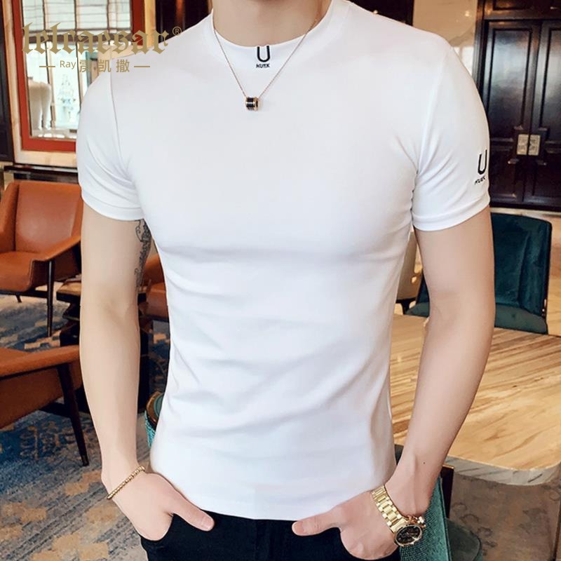 man Ice silk Thin money Solid color Tight fitting Short sleeve T-shirt